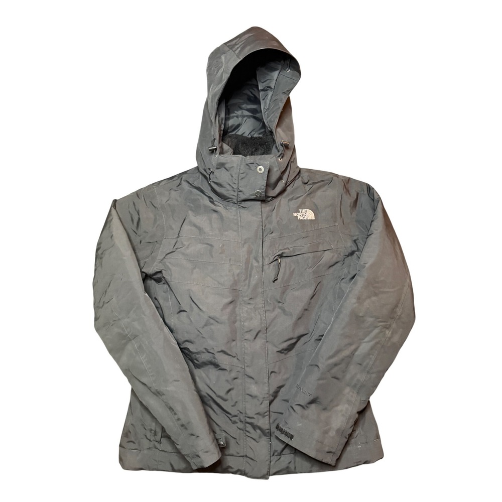 The North Face HyVent Hooded Jacket Womens Medium Gray Fleece Lined Outdoor